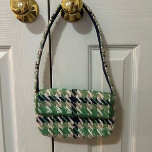 Anthropologie Tweed Green Shoulder Bag